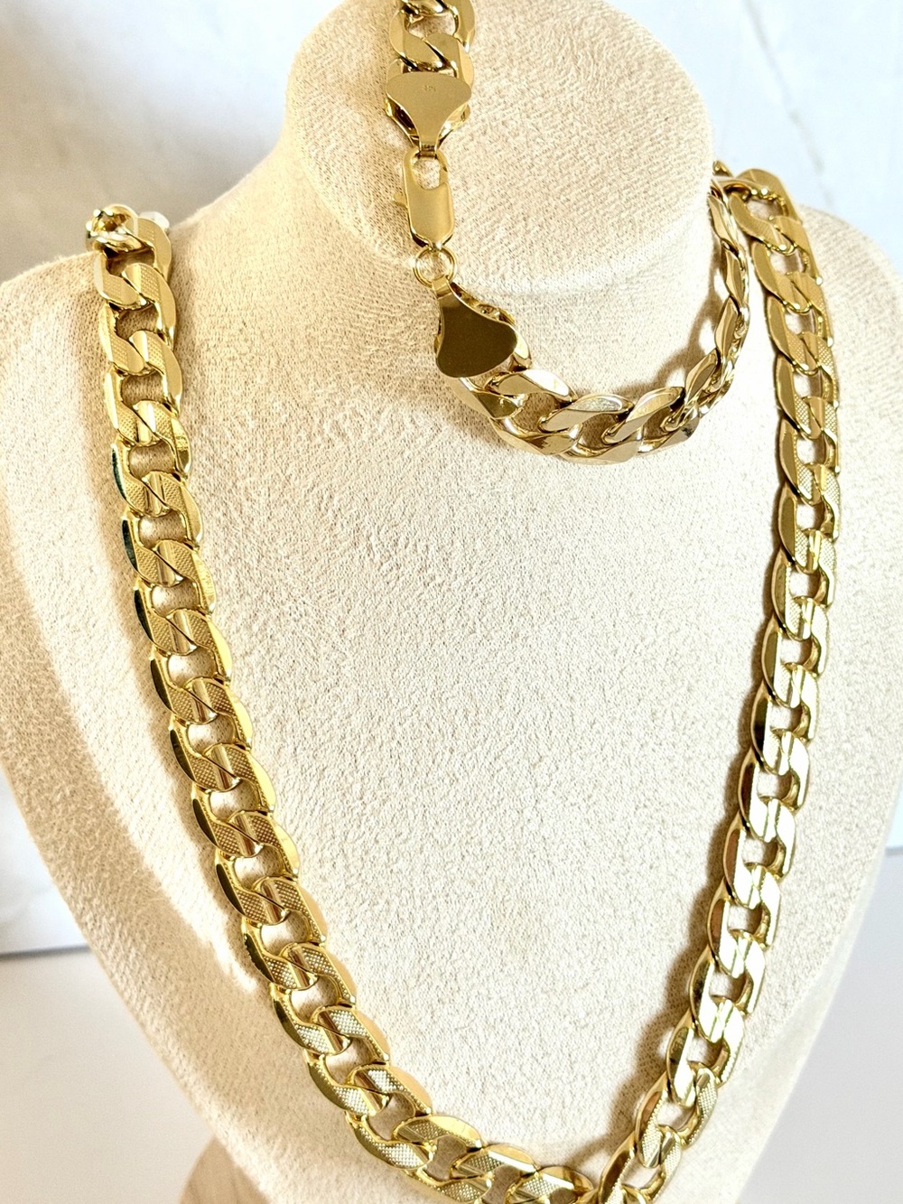 NEW 24” 10MM Gold-Filled Cuban Link Chain and 8”10MM Bracelet Set